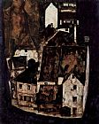 Egon Schiele Canvas Paintings - Dead city or city on the blue river